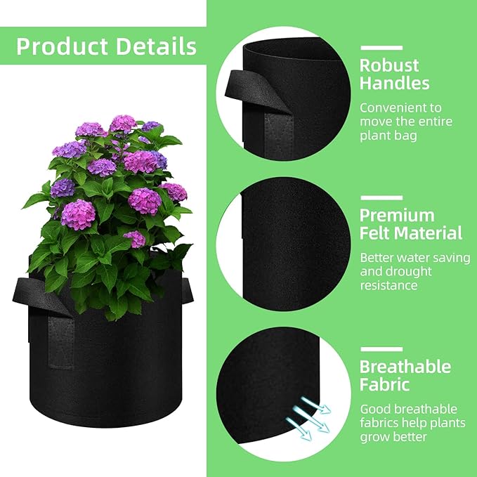 5 Gallon Grow Bags 90-Pack Garden Plant Aeration Fabric Pots with Handles Non-Woven Plant Bag Cloth Pots Garden Planting Bags to Grow Vegetable Flowers Potatoes (5 Gal)