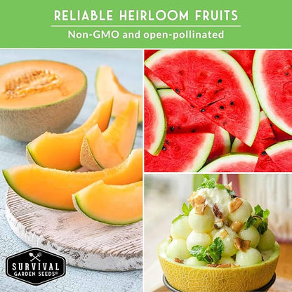 Fruit Seeds for Planting - 8 Variety Pack | Watermelon, Cantaloupe, Melon, Strawberry, Ground Cherry for Home Vegetable Gardens - Non-GMO Heirloom Fruits - Survival Garden Seeds