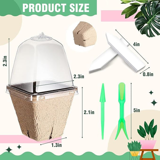 Baderke 120 Pcs Biodegradable Nursery Pots with 30 Humidity Dome and 30 Labels, 2.36" Plant Nursery Seed Starter Planter Biodegradable Peat Pots for Planting Seedlings, Vegetables (Square)