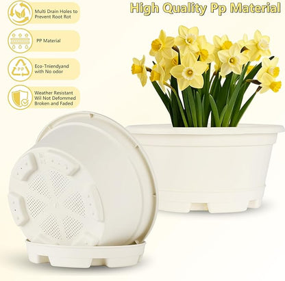 5 Pack 10.5 inch Plant Pots,Planter-Pots-for-Plants，Plastic Flower Pot for Indoor Outdoor Plants with Drainage Holes & Trays, Decorative Garden Containers Sets for Houseplants