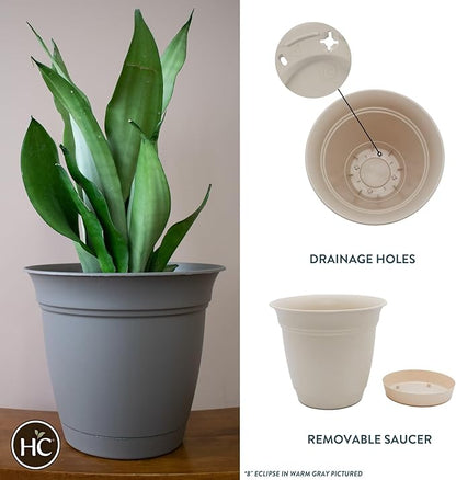The HC Companies Eclipse Round Planter with Saucer - Outdoor & Indoor Plant Pot with Drainage Holes - Lightweight, UV-Resistant Plastic Pots for Plants, Flowers & Herbs (20" Cottage Stone, Pack of 1)