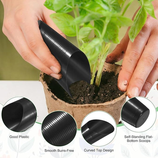 18-Pack Bonsai Soil Scoops, Plastic Garden Soil Scoops Bucket Shovel Potting Scoopers for Transplanting/Flower Planting/Plant Succulent, Colorful Small Gardening Tools [Black]