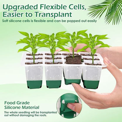Seed Starter Tray, Seed Starting Trays with Adjustable Ventilation Humidity Planting Pot Plant Starter Kit Greenhouse Propagator Biodegradable Seedling Germination Trays Xmas (Green)
