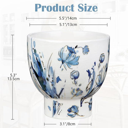 5.5 Inch Decorative Flower Pots, Blue and White Plant Pot Gold Accent Ceramic Planters for Indoor Plants Pots with Drainage Retro Planter Pot for Succulents Cactus Herb Snake Plants Outdoor Garden