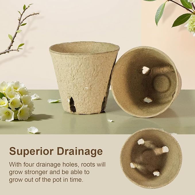 Peat Pots, Biodegradable Pots for Seedlings with Drain Holes, Garden Plant Nursery Pots for Plants, Vegetables,Fruits and Herb (12)