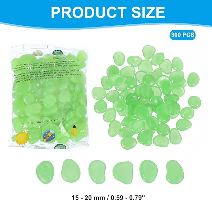 PATIKIL Glowing Stones, 300 Pcs Glow in The Dark Rocks for Indoor Outdoor Fish Tank Decorations Garden Yard Landscaping Gifts for Friends, Green
