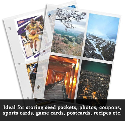 Baskiss 4 Pocket Seed Storage Sleeves 25 Pack Garden Seed Organizer Pages, 100 Pockets 3.58" x 5.27", 240 Microns Thick Heavy-Duty Sheet Protector for Seeds, Photos, Cards, Fits Standard 3 Ring Binder