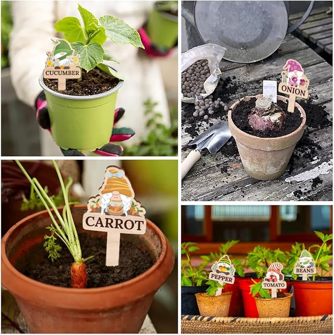 15 Pcs Gnome Wooden Plant Markers with Vegetable Name, Tomato Corn Carrot Funny Plant Labels Elf Garden Potted Plants Tags Garden Stakes Patio Decors for Seed Plant Novelty Gift