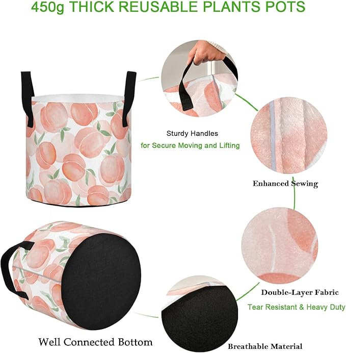 7 Gallon Sweet Pink Peaches Heavy Duty Grow Bag Breathable Planter Pot Containers with Handles for Potato/Tomato/Fruits/Vegetables/Flowers