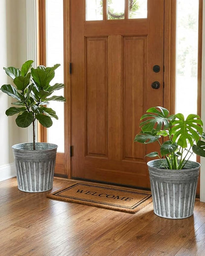 vensovo 12 Inches Silver Metal Rustic Plant Pots - 3 Pcs Large Galvanized Planters with Drain Hole and Rubber Plug, Rustproof Tin Bucket Flowerpot for Indoor Plants Farmhouse Vintage Style for Decor