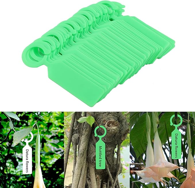 Plant Labels 100 Pcs Plastic Hanging Labels for Plant Tree Nursery Seedling Tags Stakes Markers Reusable(Green)