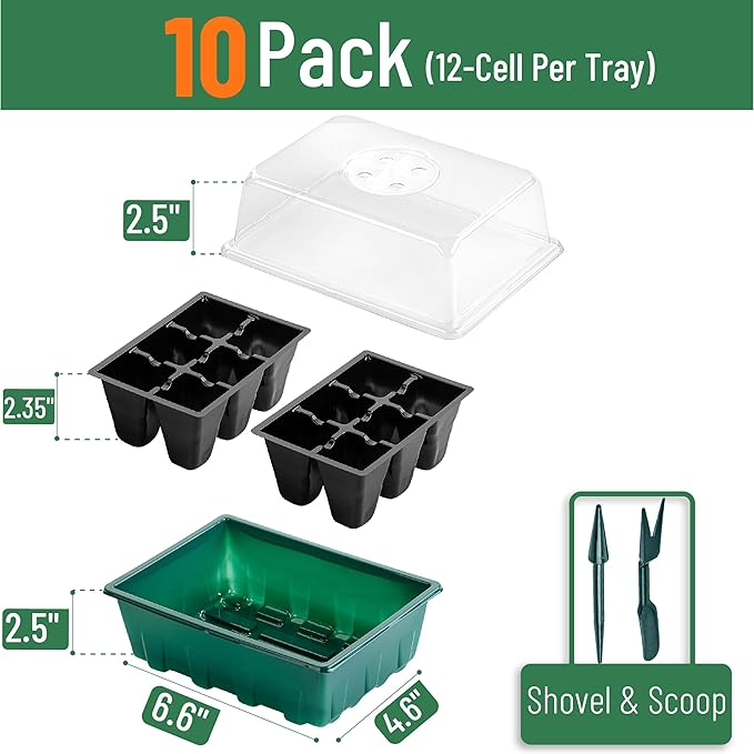 Mr. Pen- Seed Starter Tray Kits, 6.6"x4.6", 10 Set, Total 120 Cells, Durable Plant Germination Trays with Humidity Vented Domes and Bases, Ideal for Seed Starting, Indoor Gardening and Greenhouse