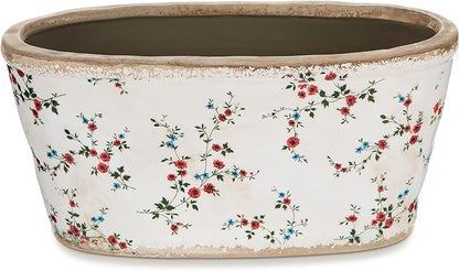8.6" Large Vintage Ceramic Planter Ice Cracked Farmhouse Rectangle Pots with Drainage Hole Pots for Indoor Outdoor Plants Home Kitchen Windowsill Office Shelf Rustic Decor Gift(Wildflower)