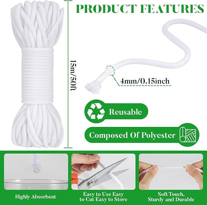 MAQIHAN Self Watering Rope - 50 Feet × 1/6 Inch Self Watering Rope for Plants Wicking Cord for Garden Wick Rope for DIY Self-Watering System Capillary Wick for Potting Orchid Tomato Plant