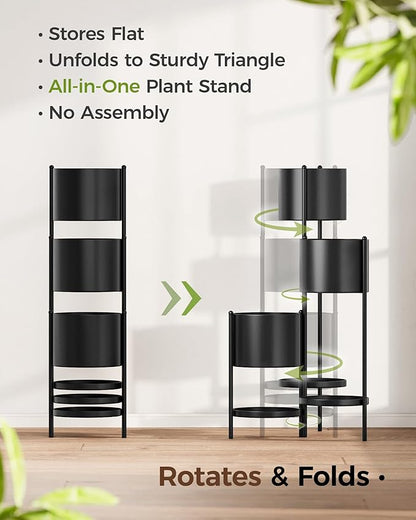 Bamworld Metal Plant Stand Indoor Corner Plant Shelf Outdoor Tall Flower Stands for Multiple Plants for Indoor Plants Garden Living Room Balcony Black