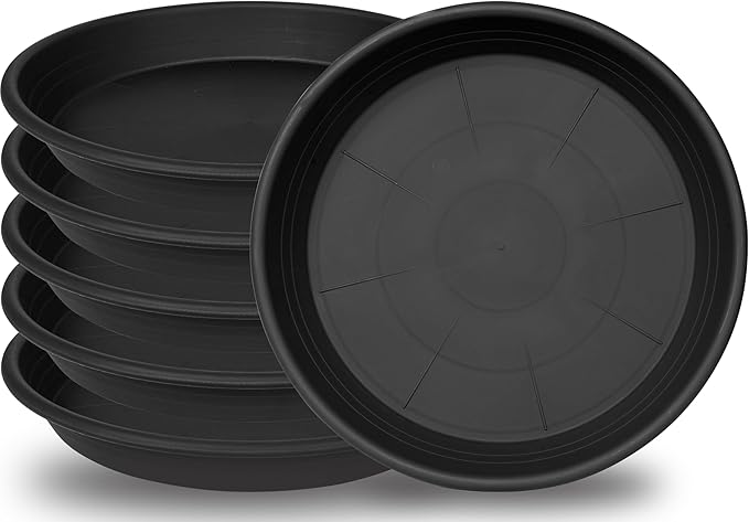 6 Pack Plant Saucers for Indoors, 4 5 6 7 8 9 10 11 12 13 15 17 19 inch Plant Water Catcher Tray, Heavy Sturdy Plant Drainage Tray for Indoors, Flower Saucers for Nursery Pots (5", Black)