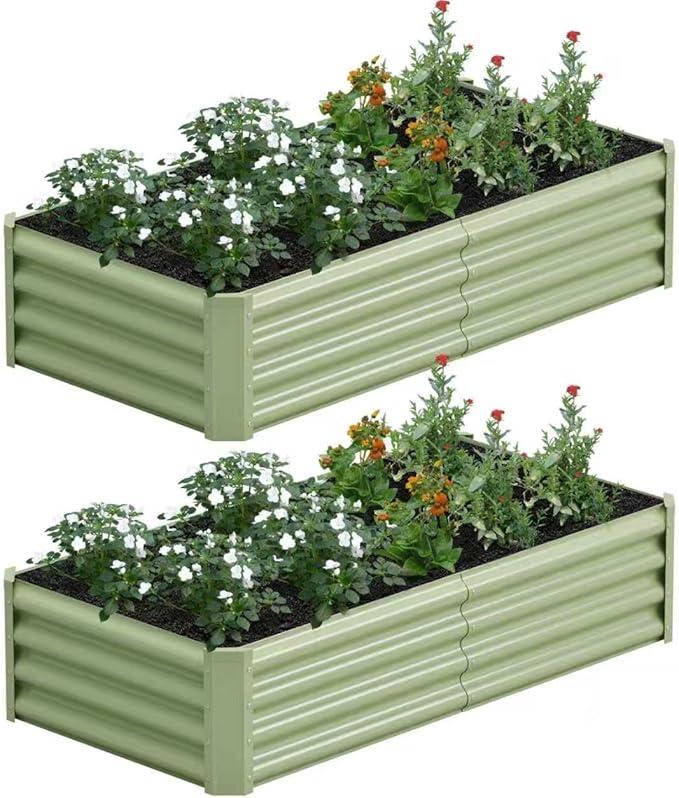 2PCS 4x2x1FT Galvanized Raised Garden Bed Kit, Galvanized Planter Raised Garden Boxes Outdoor, Large Metal Raised Garden Beds for Vegetables-Green