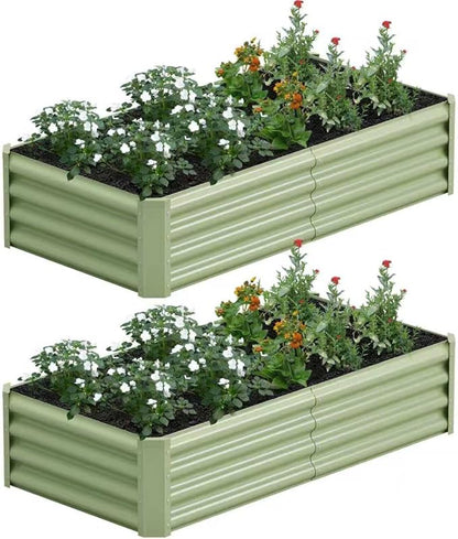 2PCS 4x2x1FT Galvanized Raised Garden Bed Kit, Galvanized Planter Raised Garden Boxes Outdoor, Large Metal Raised Garden Beds for Vegetables-Green