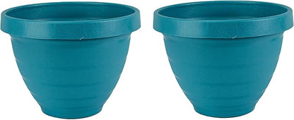 The HC Companies Rings Flower Planter - Self Watering Plant Pots for Herbs & More - Round Lightweight Outdoor & Indoor Planter (16" Blue, Pack of 2)