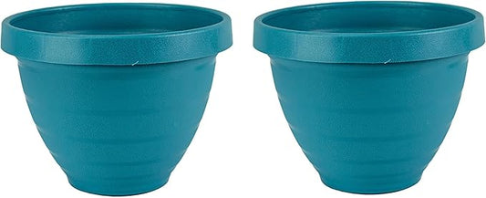 The HC Companies Rings Flower Planter - Self Watering Plant Pots for Herbs & More - Round Lightweight Outdoor & Indoor Planter (8" Blue, Pack of 2)