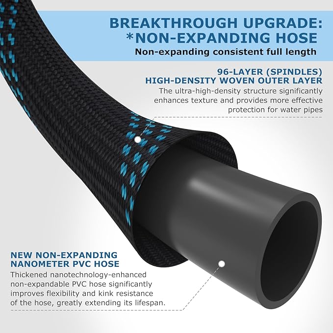 Non-Expanding Garden Hose 100 ft, Kink Free Flexible Water Hose with 10-Pattern Spray Nozzle, Lightweight Hose Pipe, Leak Proof, 3/4" Swivel Connectors, Super Fabric, Portable Storage Strap