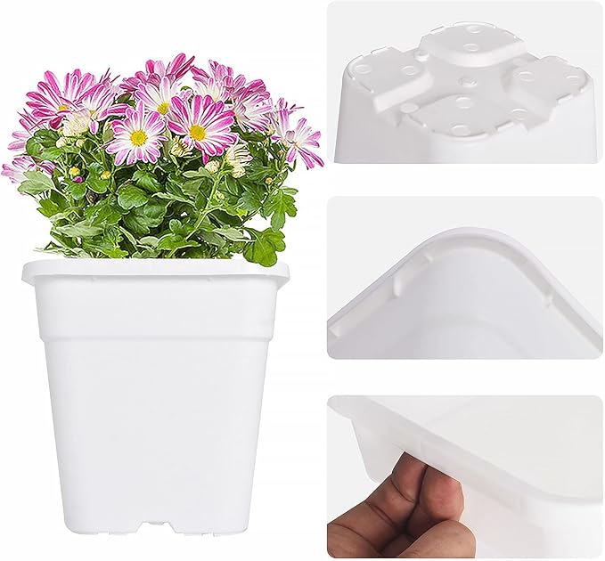 Square Planter Nursery Pots 0.63 Gallon Pots for Plants, Injection Molded Plastic Nursery Pots, Plant Container White 0.63 Gal 10-Pack