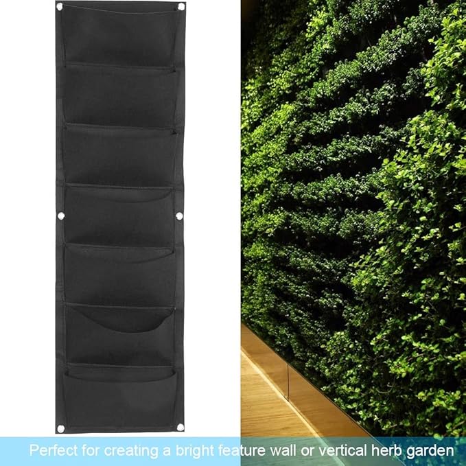 Zerone Vertical Garden Planter, Hanging Grow Bag with 7 Pockets, Wall Mount Plant Container