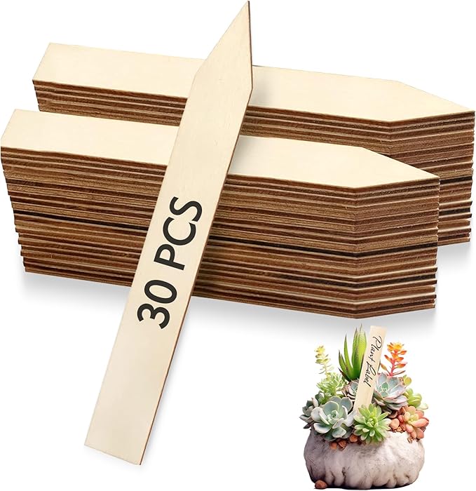 30Pcs Wooden Plant Labels, Outdoor Indoor Garden Markers and Name Tags for Seedlings Flowers Vegetables - Reused Waterproof Plant Label Stakes, 6 x 0.78in