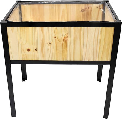 Sunnydaze Steel-Framed Acacia Wood Raised Garden Bed with Legs - 30.75-Inch H - Removable Planter Bag - Natural