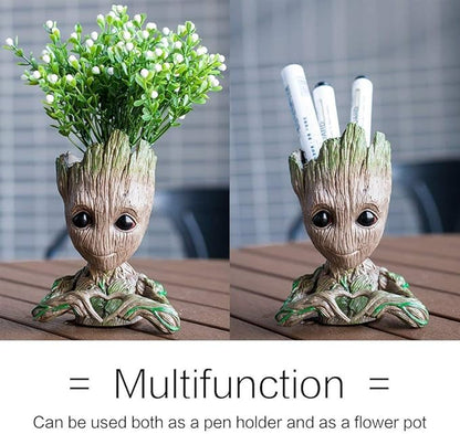B-Best Baby Groot Pen Pot Tree Man Pens Holder or Flower Pot with Drainage Hole Perfect for a Tiny Succulents Plants 6" (Brown)