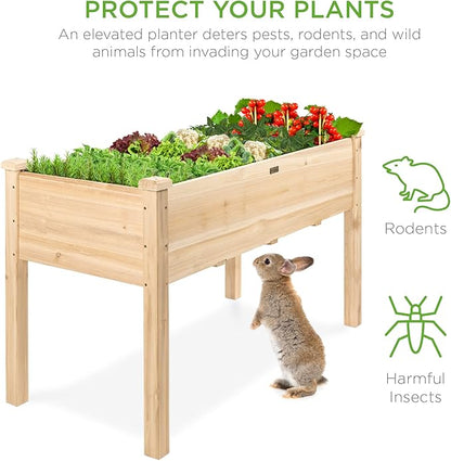 Best Choice Products 48 x 24 x 30 Inches Raised Garden Bed, Elevated Wood Planter Box Stand for Backyard, Patio, Balcony with Bed Liner, 200 Pound Capacity - Natural