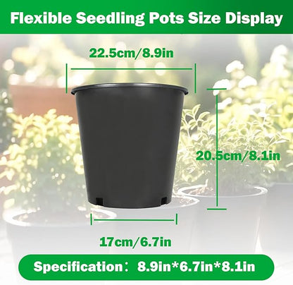 2 Gallon Nursery Pots for Plants, Sturdy Plastic Planter Pots with Drainage Holes, Pots for Seedlings, Succulents