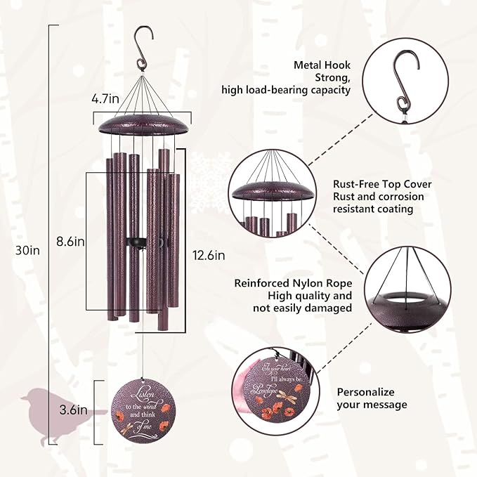 ASTARIN Dragonfly Wind Chimes for Loss of Loved One, Produced in USA Personalized Windchimes in Memory of a Loved One, Bereavement Gifts for Loss of Father Mother, 3 Size Deep Tone Wind Chime