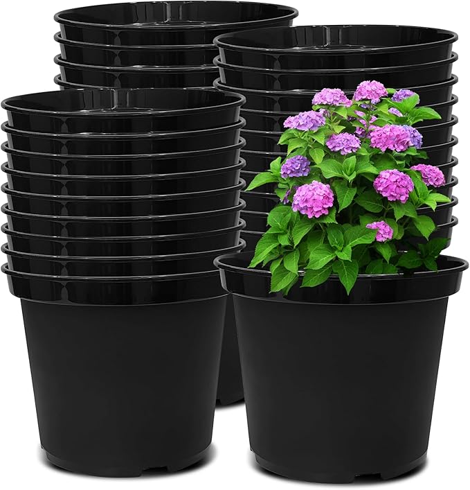 3 Gallon Plastic Nursery Pots 30 Pack, 10 Inch Round Plant Pots with Drainage Holes, Planting Pot for Outdoor Indoor Plants, Black