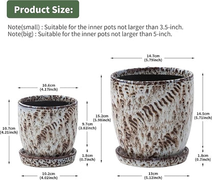 4+5.75 Inch Ceramic Planter Set of 2 with Drainage Hole and Saucer for Plants, Indoor-Outdoor Large Round Succulent Orchid Flower Pot -Reactive Glaze Speckled(Inner-pots not Larger Than 5 Inch)