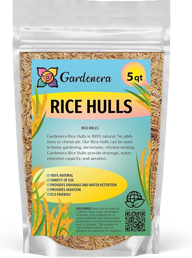 Gardenera Organic Rice Hulls - Sustainable Gardening Solution for Healthy Roots, Disease Prevention, and Weed Management - 5 QUARTS