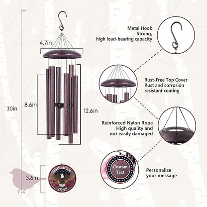 Personalized Wind Chimes for Military, Memory Gifts for US Veteran, Memorial Wind Chimes for Loss Loved One, Sympathy Gifts for Loss Soldiers Navy, Army, Air Force, Produced in USA