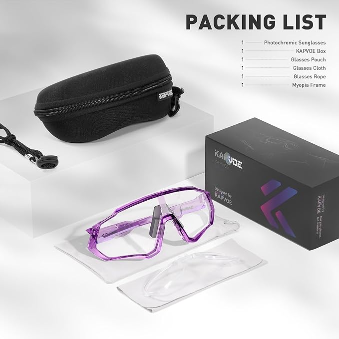 KAPVOE Photochromic Cycling Glasses Men Women Mountain Bike Sunglasses Clear MTB Bicycle Riding - K9408