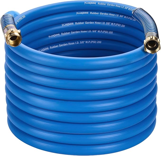 5/8 IN. × 75FT. Flexible Rubber Garden Hose, High Flow 5/8" I.D. Brass Fitting No Memory Durable Heavy Duty Water Hose for Watering, Irrigation, Water Transfer Pump