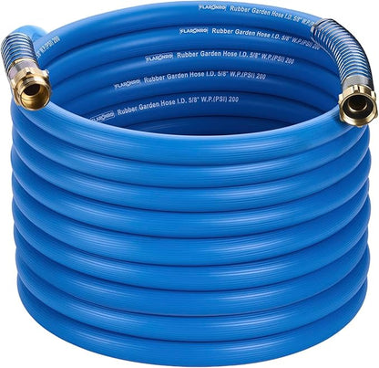 5/8 IN. × 75FT. Flexible Rubber Garden Hose, High Flow 5/8" I.D. Brass Fitting No Memory Durable Heavy Duty Water Hose for Watering, Irrigation, Water Transfer Pump