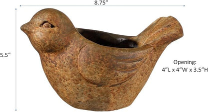Classic Home and Garden Cement Buddies Animal Planter - Cute Desk Decoration - UV Coated Animal Vase w/Removable Drain Plug - Succulent Planter for Indoor/Outdoor Use (Bird Planter, Rust, Large)