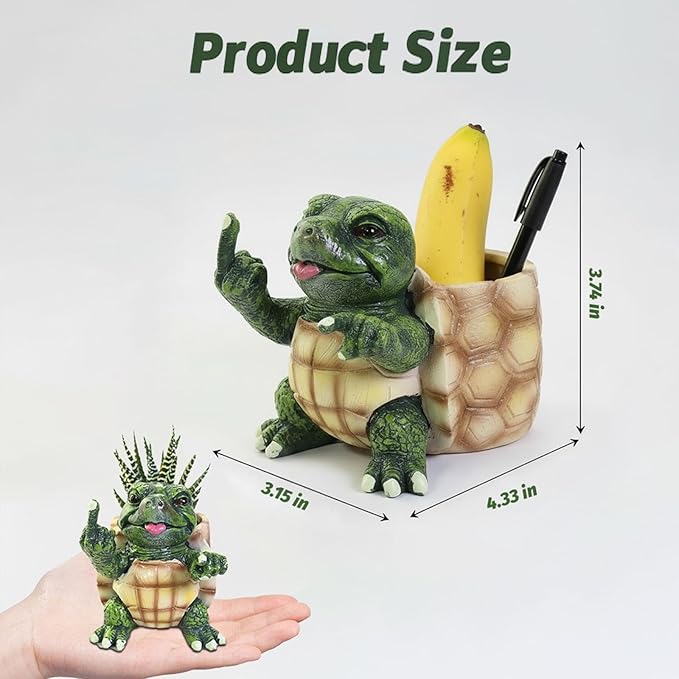 Turtle Succulent Pots with Middle Fingers Up, Middle Finger Gifts, Prank Flower Pot Resin for Indoor Outdoor
