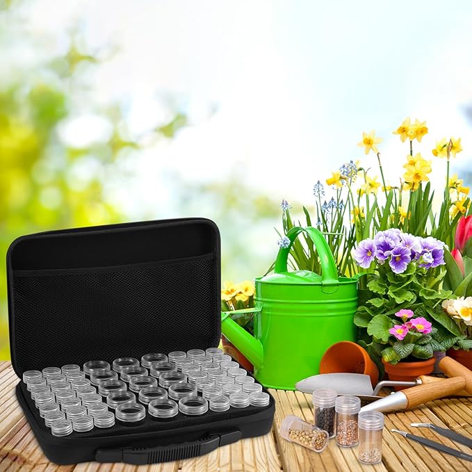 Seed Storage Organizer Box, 57 Slots Seed Collection Containers Seed Storage Box with Label Tweezer Funnel,Gardening Seed Keeper Set for Flower Plants Garden(2 Size)