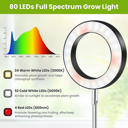 Black Grow Light, Full Spectrum LED Plant Lighs for Indoor Growing with 6/12/16H Timer, 3 Color Modes, 5 Brightness, 10"-60" Height Adjustable Grow Lamp for Tall Indoor Plants (3 Pack)