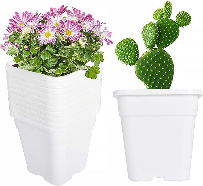 Square Planter Nursery Pots 0.63 Gallon Pots for Plants, Injection Molded Plastic Nursery Pots, Plant Container White 0.63 Gal 10-Pack