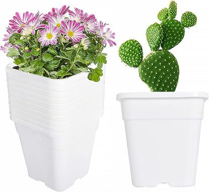 Square Planter Nursery Pots 0.63 Gallon Pots for Plants, Injection Molded Plastic Nursery Pots, Plant Container White 0.63 Gal 10-Pack