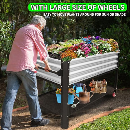 Elevated Metal Raised Garden Bed, Large Outdoor Metal Planter Box Big Flower Plant Pot for Planting Flowers Vegetables and Herbs (Silver, Medium)