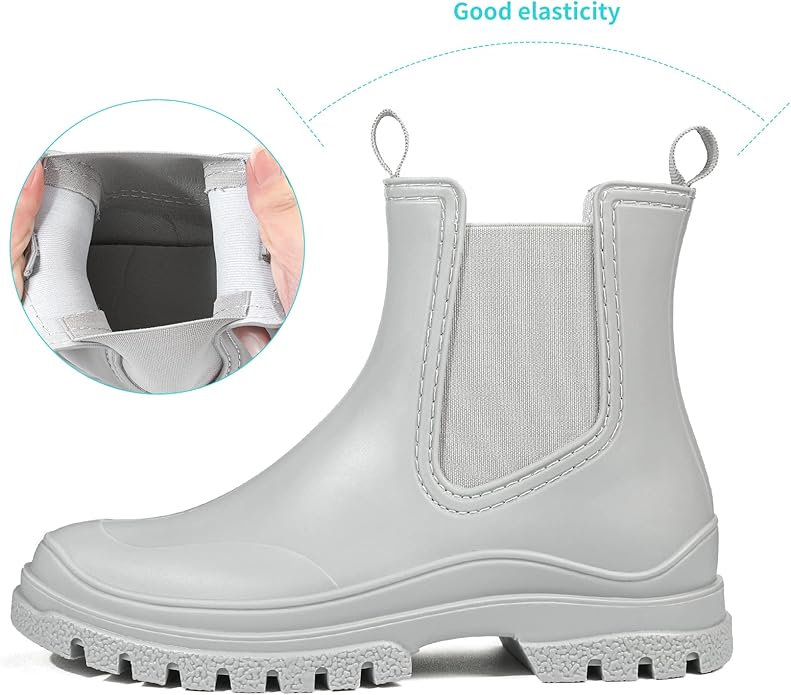 DKSUKO Rain Boots Women Waterproof Chelsea Boots Ankle Garden Shoes for Ladies Rubber Short Rainboots with Removable Comfort Insole for Outdoor Work Deck Mud Boots