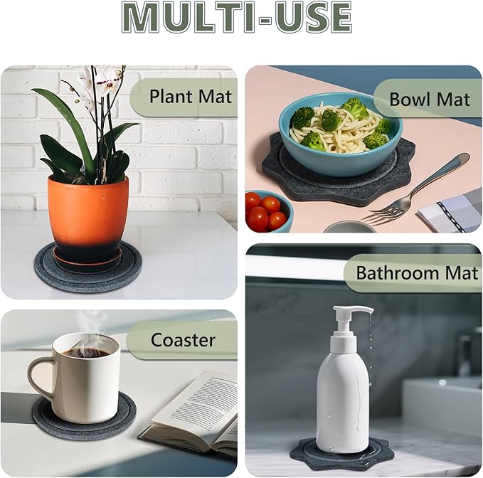 BXI Felt Plant Saucer Mat - 3 Pcs 10 Inch Water Absorbent Planter Coaster, Thick Flower Pot Saucer Pad, Planting Drip Tray for Indoors, Fabric Protective Plate for Tabletop and Floor Surface