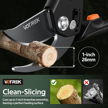 VOTREK® Pruning Shears for Gardening, [Patented Stepless Handle Opening] - Plant Scissors with Ultra-Sharp SK5 Steel for Weak Hand, Universal Fit for All Hand Sizes, Effortlessly Cuts 1-Inch Branches